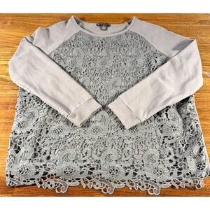Adrianna Papell Lace Overlay Fleece Women's Size XL Blue Gray Long Sleeve